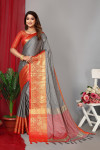 Gray color soft cotton silk saree with woven design