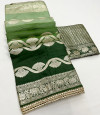 Bottle green color soft muslin silk saree with zari weaving work