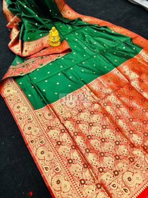 Green color lichi silk saree with zari weaving work