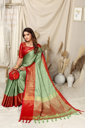 Pista Color Tussar Silk Saree With Uunique Slub Weaving Pattern Catalog