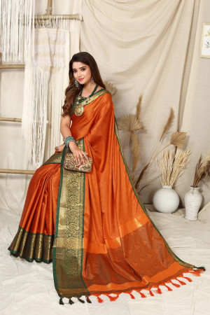 ORANGE MOST ELEGANT DESIGNER SILK SAREE - Mr & Mrs Creation - 4168569