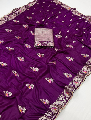 Magenta color soft viscose silk saree with weaving work