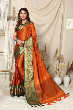 Heer Fashion Beautiful SIBORI Saree With Fancy Jacquard Blouse(Peach rich  look dealy wear party wedding Fashion Saree Yellow Color.