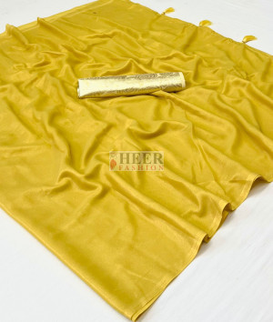 Yellow color soft georgette saree with zari weaving work