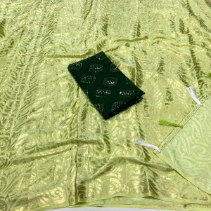 Pista green color soft dola silk saree with foil printed work