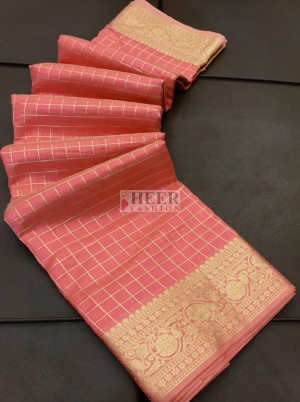 Gajari color linen silk saree with zari weaving work