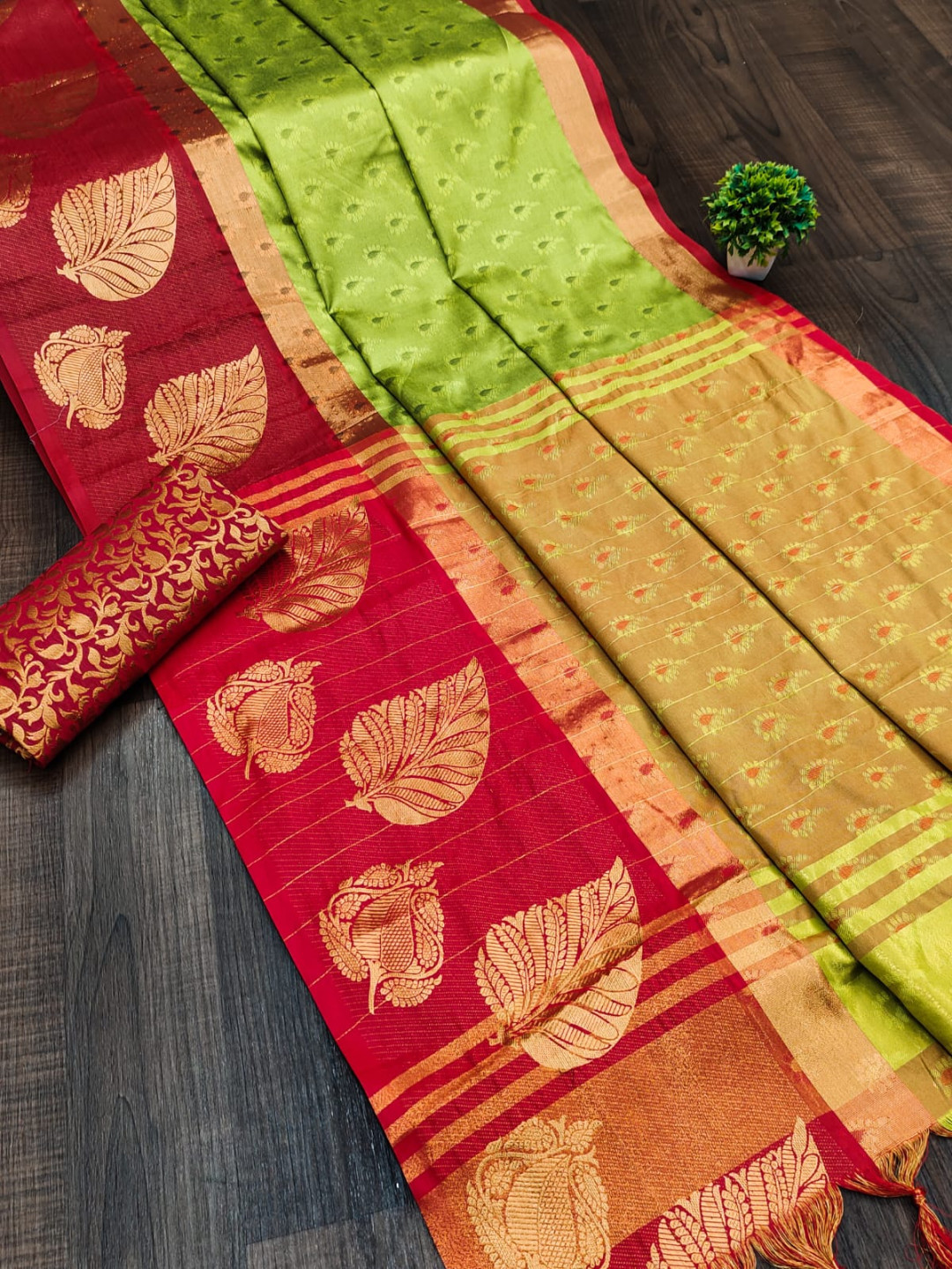 Orange color soft cotton silk saree with woven design