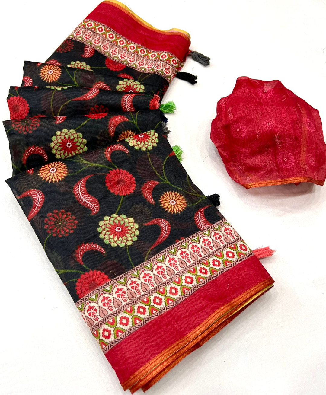 Black color soft cotton saree with digital printed work