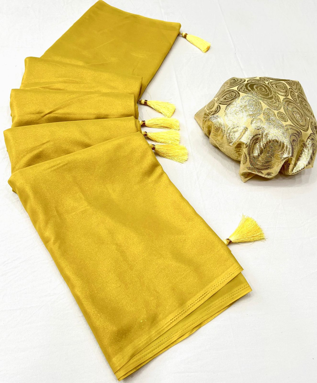 Yellow color soft georgette saree with zari weaving work
