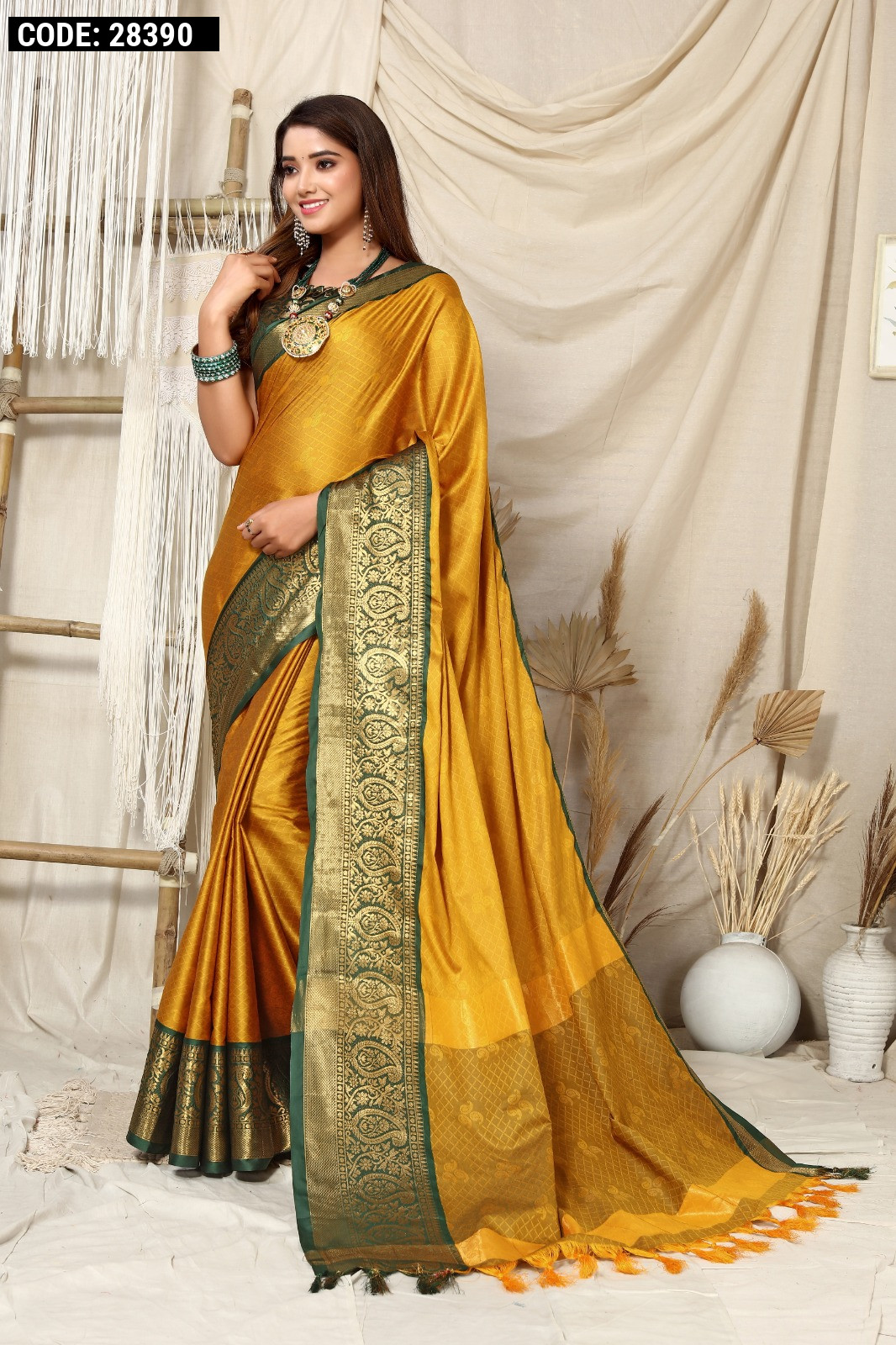 Yellow Color Pure Viscose Silk Embroidery Work Party Wear Designer Saree  -5780164561