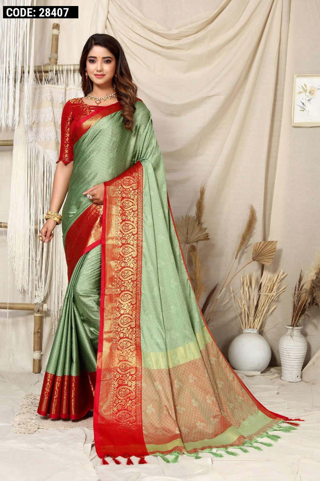 Bottle Green Color Zari Woven Silk Saree