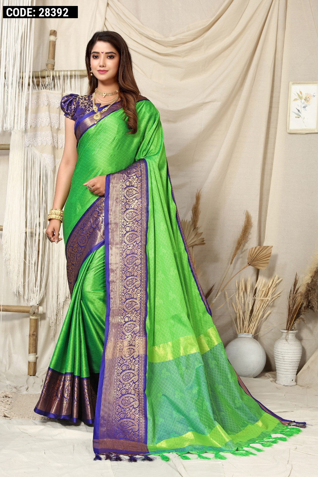 Olive Green Cotton Saree | Leemboodi