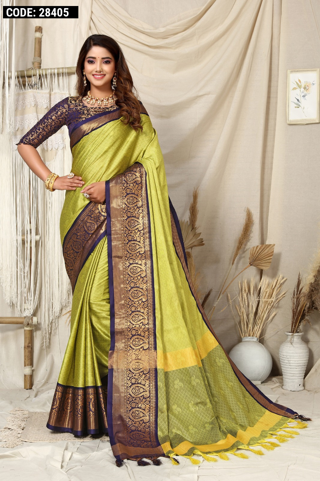 Lemon Yellow Tissue Cotton Saree | Saree, Cotton saree, Yellow saree