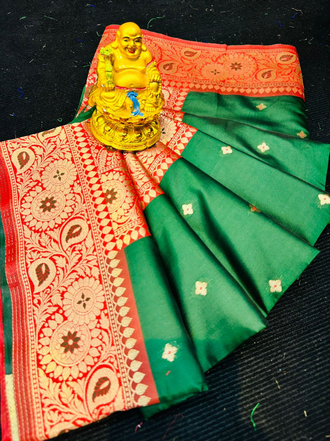Green color lichi silk saree with zari weaving work