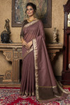 Linen silk saree with zari woven temple border and pallu