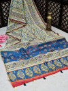 Off white color linen cotton saree with beautiful prints