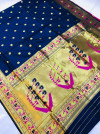 Navy blue color soft kanchipuram silk saree with golden zari weaving work