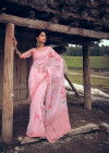 Baby pink color soft organza silk saree with printed work
