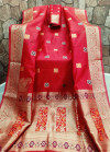 Red color cotton silk saree with weaving work