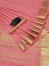 Peach color soft assam silk saree with golden zari weaving work