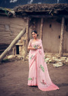 Baby pink color soft organza silk saree with printed work