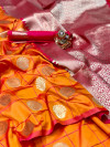 Orange color soft lichi silk saree with pure golden zari weaving work