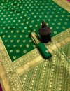 Green color lichi silk saree with gold zari weaving work