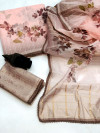 Light peach color soft organza silk saree with printed work