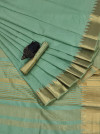 Green color soft assam silk saree with golden zari weaving work