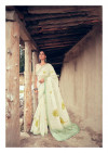 Light yellow color soft organza silk saree with printed work