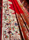 Red color paithani silk saree with pure golden zari weaving work