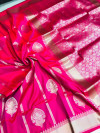 Pink color kanchipuram silk saree with golden zari work
