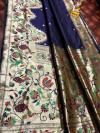Navy blue color paithani silk saree with pure golden zari weaving work