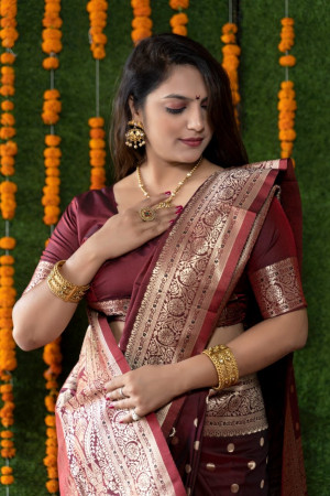 Seda Saree - Coffee brown with gold colour wedding wear | Facebook