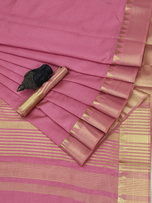 Pink color soft assam silk saree with golden zari weaving work