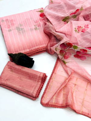 Baby pink color soft organza silk saree with printed work