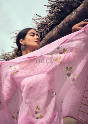 Pink color soft organza silk saree with printed work