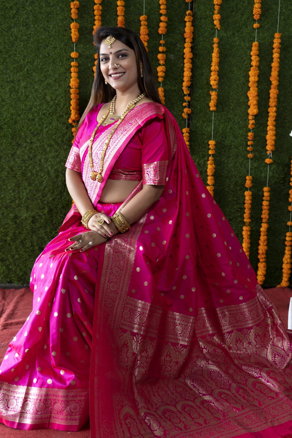 Rani Pink Color Kanchipuram Silk Saree With Zari Work