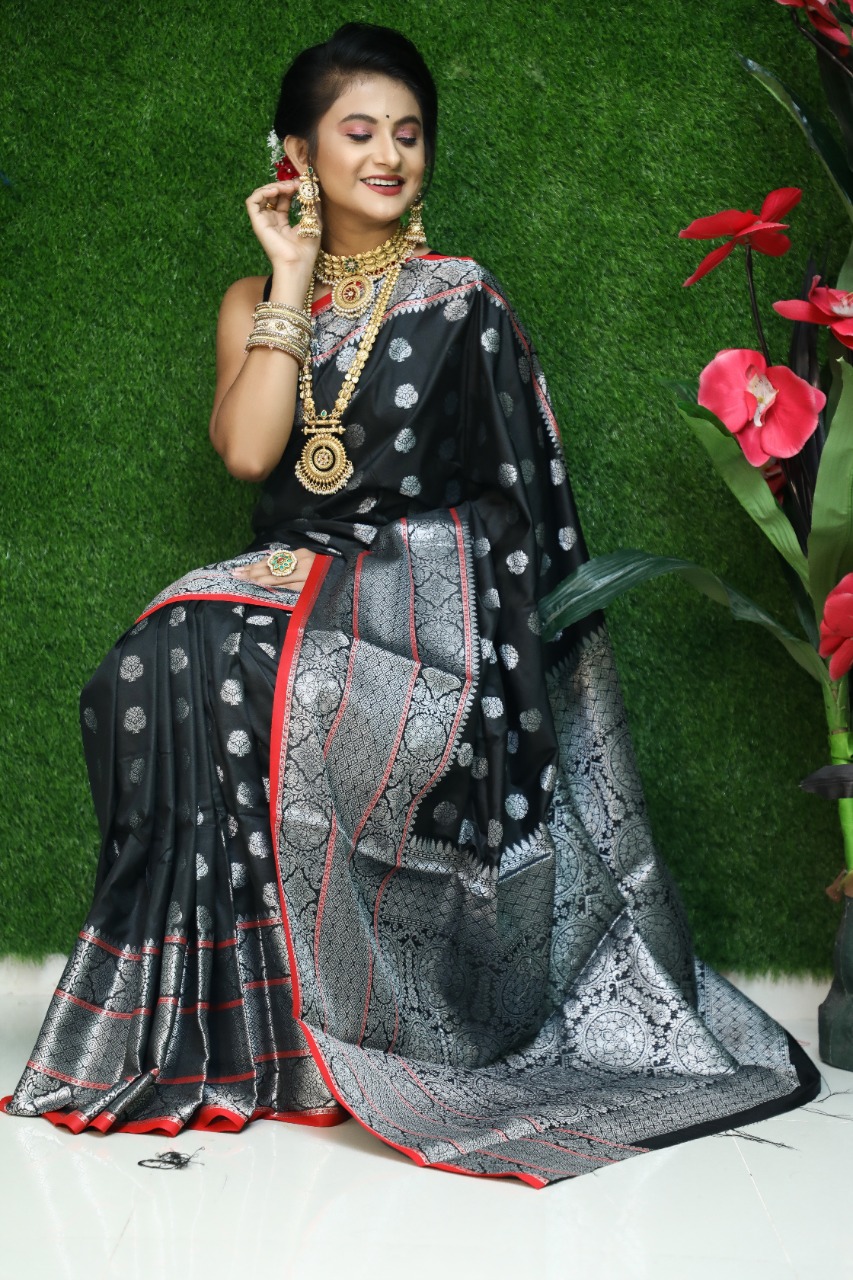 Black Silver Phoda Kumbha Half Tissue Silk Saree- Odisha Handloom Sarees,Sambalpuri  Silk saree | BigRayn.com