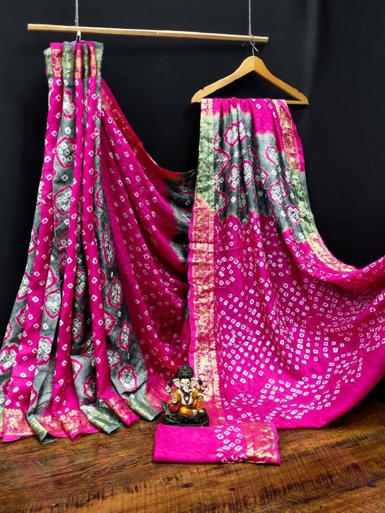Multi color pure hand bandhej bandhani saree
