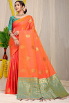 Orange color soft banarasi silk saree with golden zari weaving work