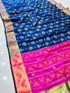 Navy blue color patola silk saree with golden zari weaving work