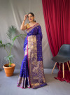 Violet color soft banarasi silk saree with golden zari weaving work