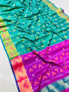 Light green color patola silk saree with golden zari weaving work