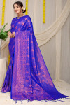 Royal blue color soft fancy silk saree with golden zari weaving work