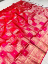 Rani pink color banarasi silk saree with golden zari weaving work