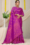 Magenta color soft fancy silk saree with golden zari weaving work