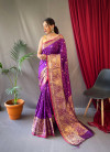 Wine color soft banarasi silk saree with golden zari weaving work