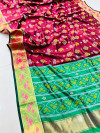 Maroon color patola silk saree with golden zari weaving work
