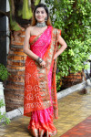 Multi color bandhani saree with khadi printed work
